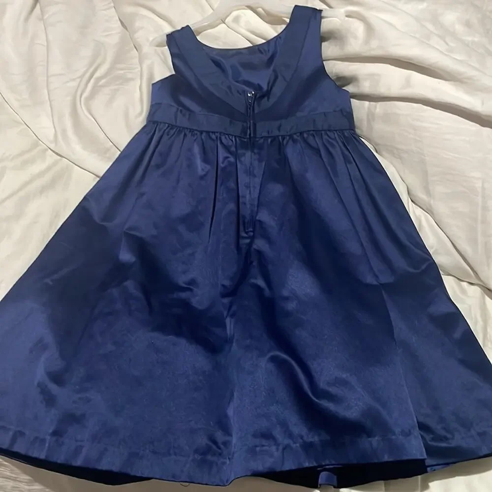 Gymboree 6 navy blue sateen cotton polyester dress euc worn once back zipper